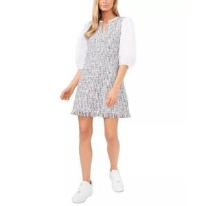 Riley & Rae Women’s Size 8 Medium Blue Tweed Puff-Sleeve Dress